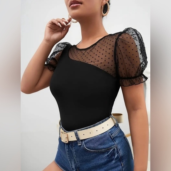 NEW- Sheer Dot Mesh Top - Picture 2 of 4